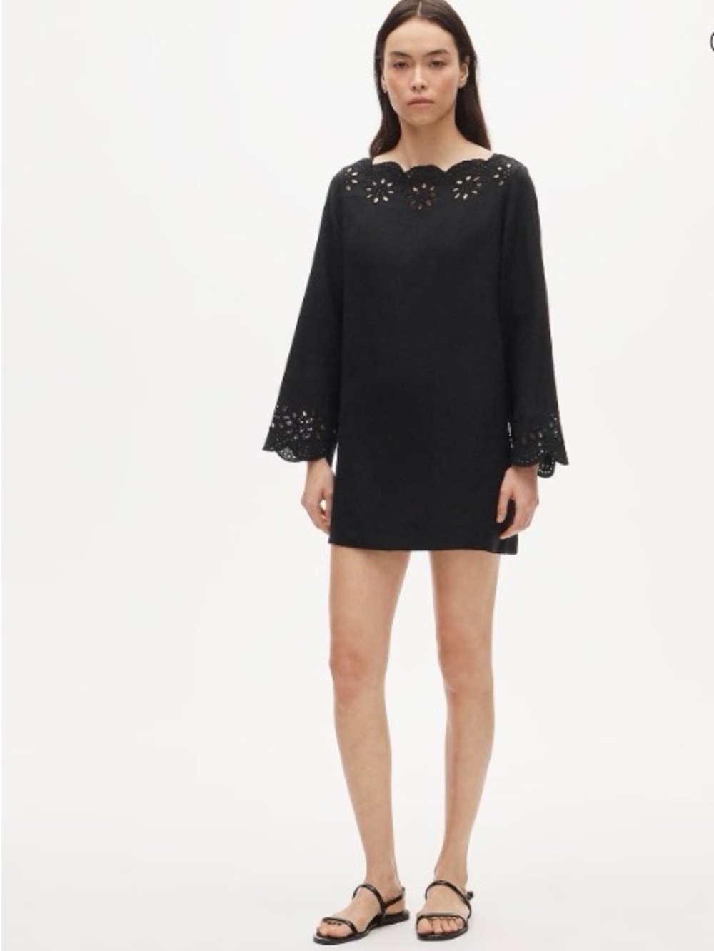 J. Crew Black Eyelet-Trim Linen Shift Mini Dress, size Xs, NWT